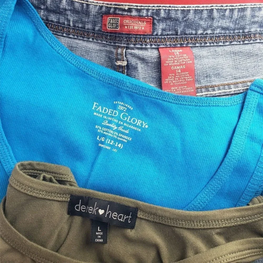 Lot of 3 Faded Glory Jean Shorts & Tank Tops 14 Lg